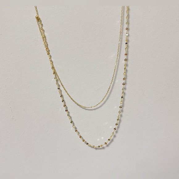 18K Yellow Gold Dainty Double Layered Chain Necklace - Picture 12 of 12